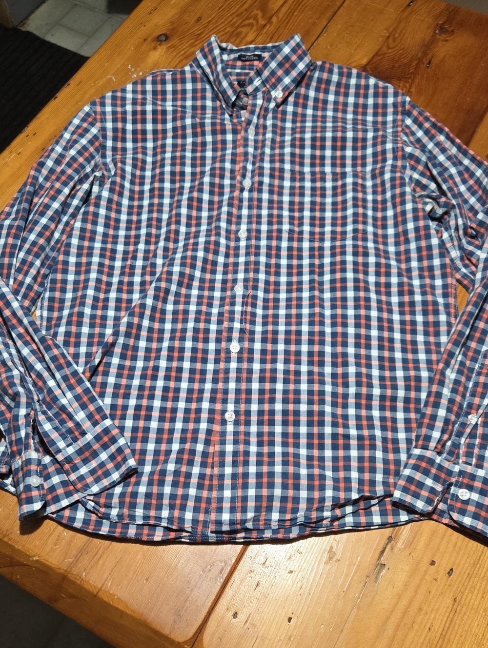 J Crew Slim Flex Washed Slim Untucked Sz L Button-Down Plaid Shirt